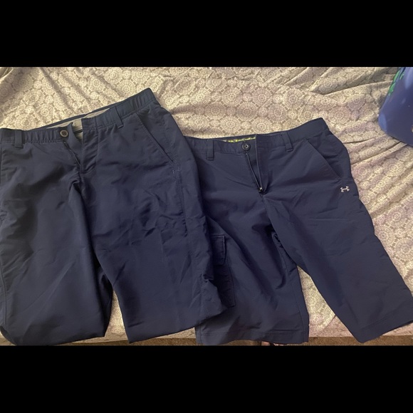 set 2 Under Armour navy blue 30/30 size large youth heat gear shorts n pants ✨ - Picture 2 of 14